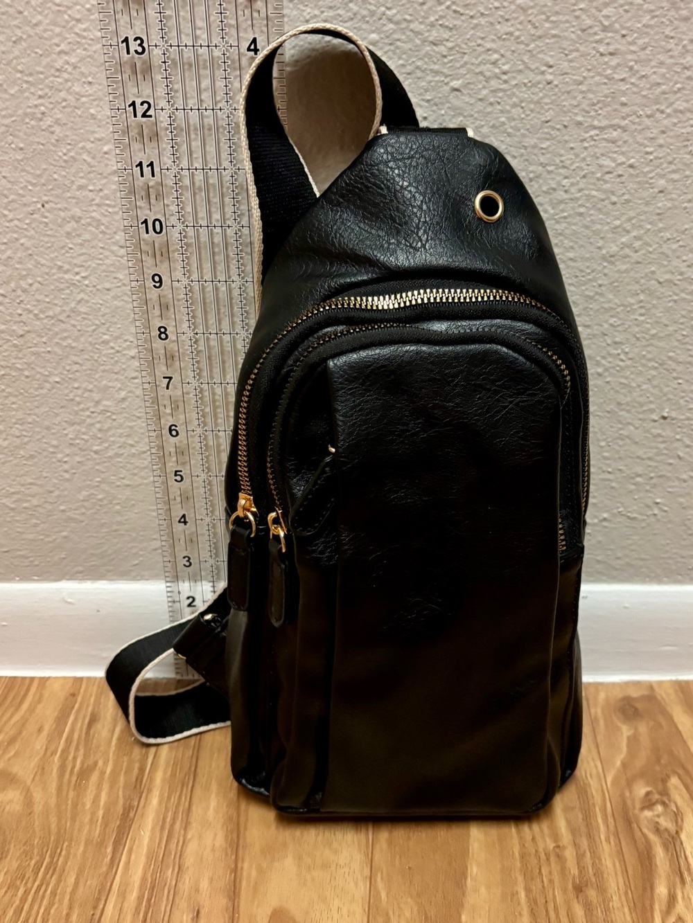 Women's black faux leather crossbody sling purse